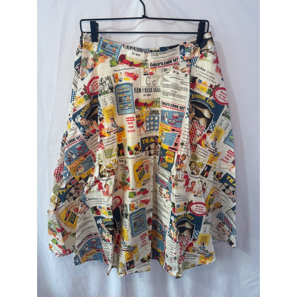 Tulip B Midi Skirt Womens XL Cream Novelty Kitchen Print NWT Retro Aesthetic
